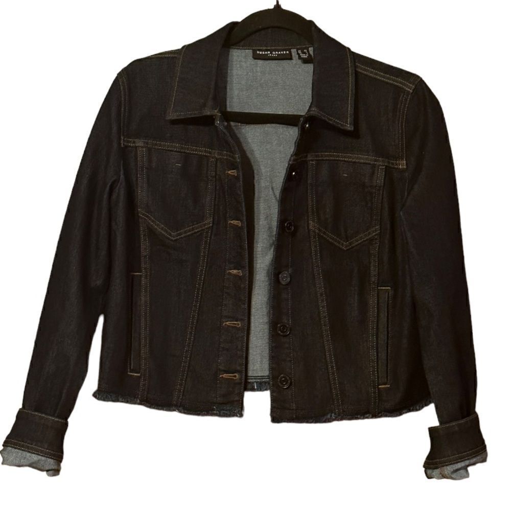 Susan Graver Jeans Dark Wash Cropped Denim Jacket Size XS 📦